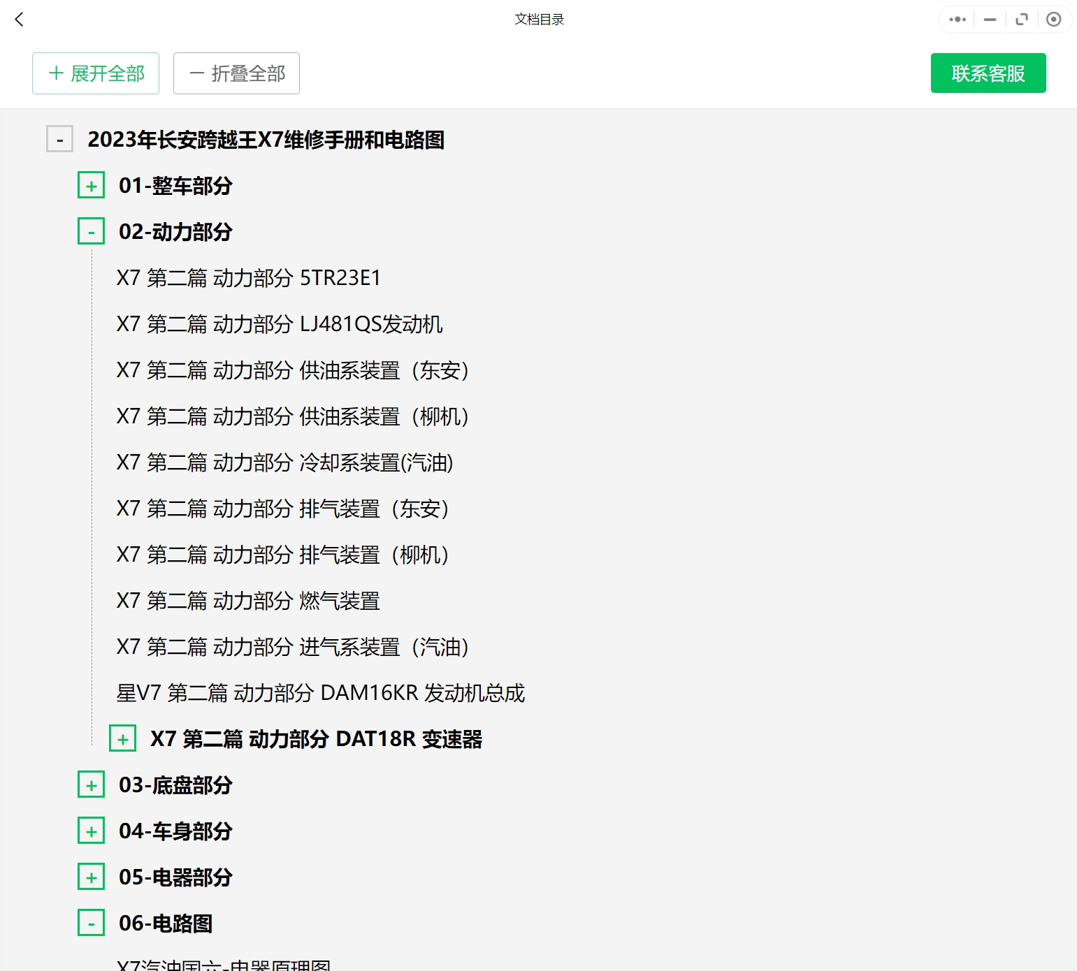 2015-2023年款長安跨越汽車維修手冊和電路圖[資料更新]